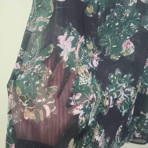 Zara Sheer Black and Green Floral Tunic Size Small - Picture 4 of 13